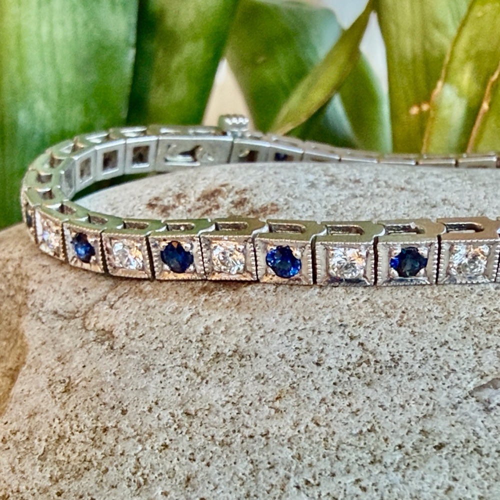 14 karat gold, diamond, and sapphire bracelet